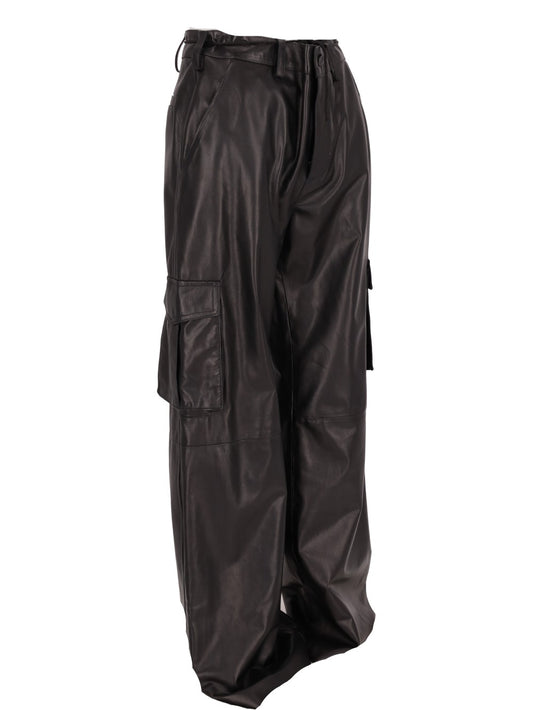 LA ROSE nappa leather cargo trousers