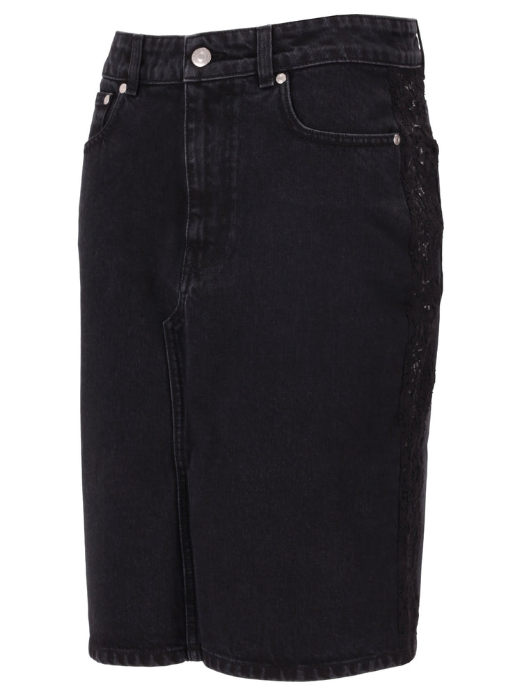 BLACK DENIM LACE SKIRT