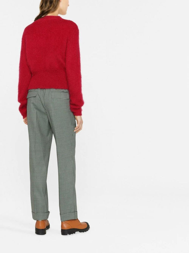 PAROSH fine-check tapered cropped trousers