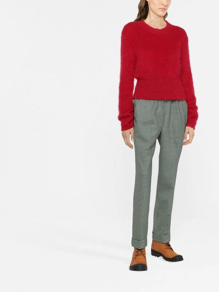 PAROSH fine-check tapered cropped trousers