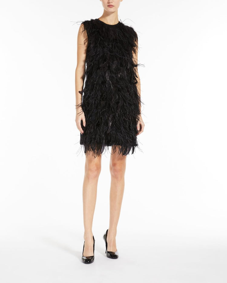 Seggio short dress with feathers