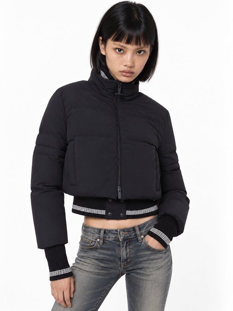 CROPPED DOWNFILLED ZIP FRONT JACKET (19) IN SHINY RIPSTOP