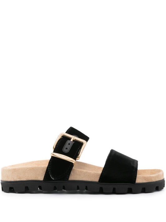 suede buckle sandals