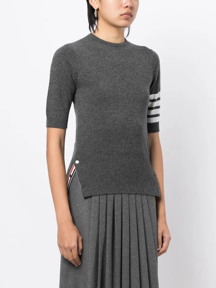 signature 4-Bar stripe short-sleeve cashmere top