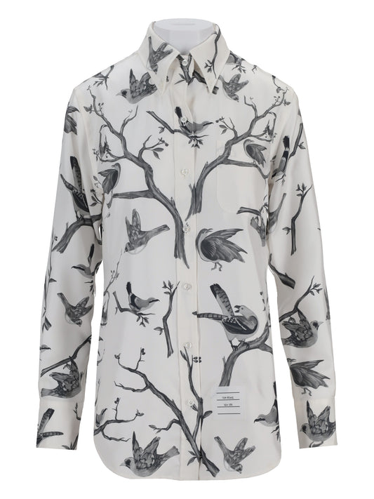CLASSIC LONG  SLEEVE BUTTON DOWN POINT COLLAR SHIRT IN ENGINEERED BIRD TOILE  PRINTED SILK TWILL
