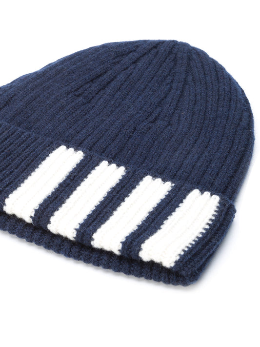 RIB HAT W/ 4 BAR STRIPE IN CASHMERE