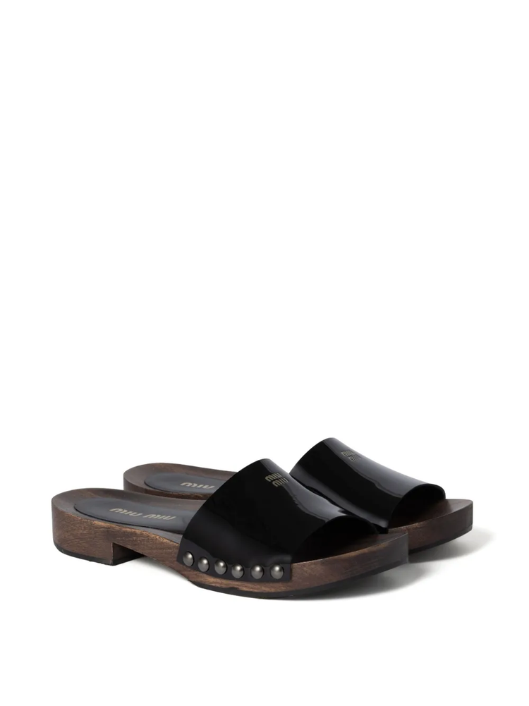 patent leather clogs
