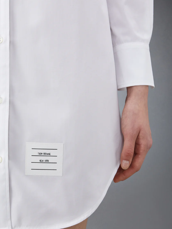 THIGH LENGTH POINT COLLAR SHIRTDRESS W/ RWB GROSGRAIN PLACKET IN SOLID POPLIN
