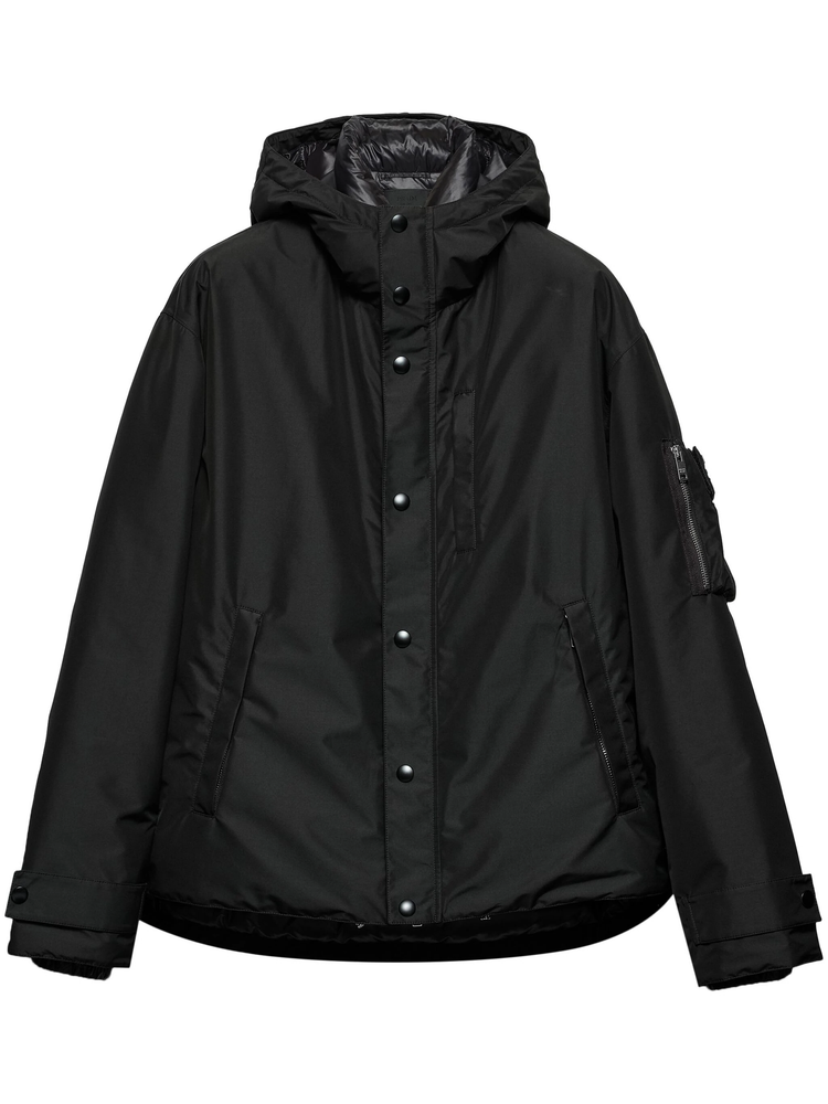 Technical fabric down jacket with hood