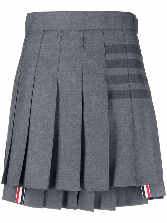 THIGH LENGTH DROPPED BACK PLEATED SKIRT W/ TONAL WOVEN 4 BAR IN STEP TWILL SCHOOL UNIFORM