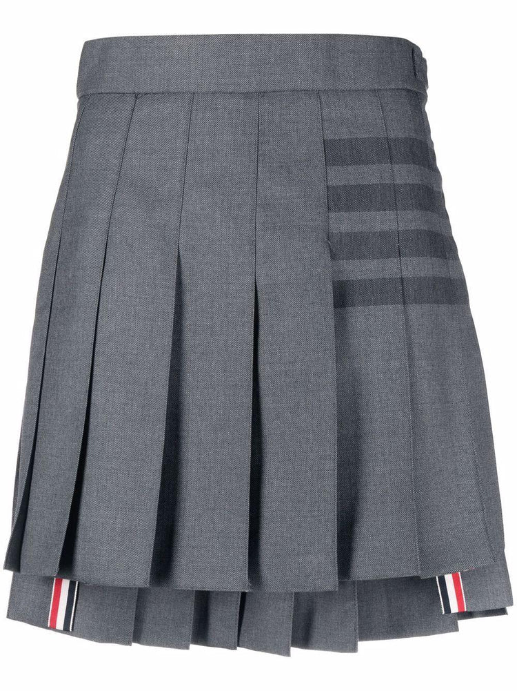 THIGH LENGTH DROPPED BACK PLEATED SKIRT W/ TONAL WOVEN 4 BAR IN STEP TWILL SCHOOL UNIFORM