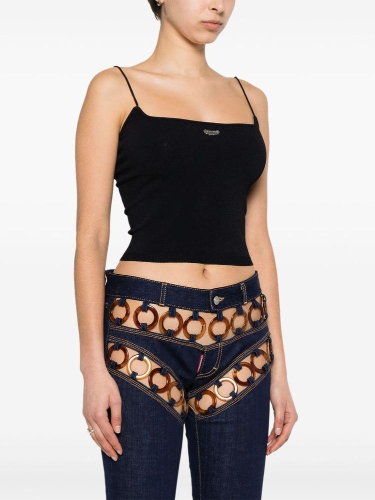 logo-plaque knitted crop top