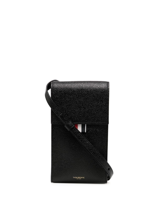 CROSSBODY PHONE HOLDER W/ FLAP IN PEBBLE GRAIN LEATHER