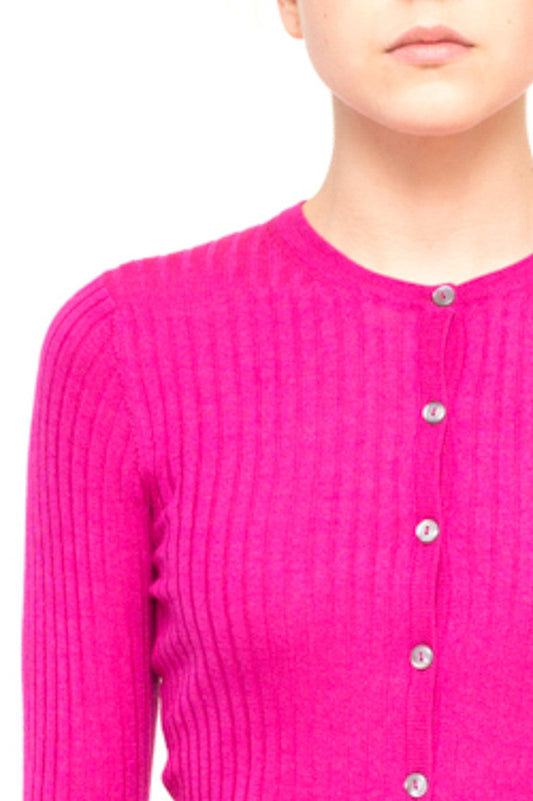 LA Rose cardigan ribs cashmere fuxia