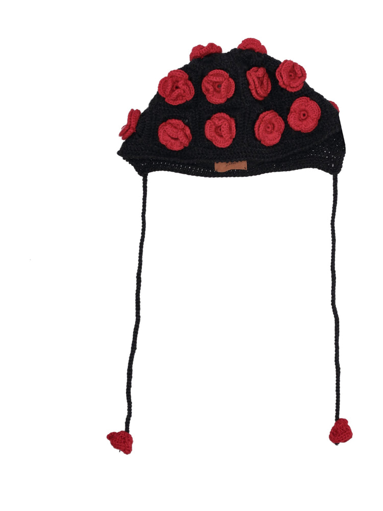 GRUNGE ROSES BONNET HAT CHARCOAL/RUBY