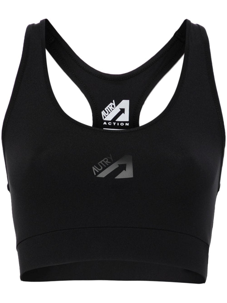 logo-appliqué racerback sports bra