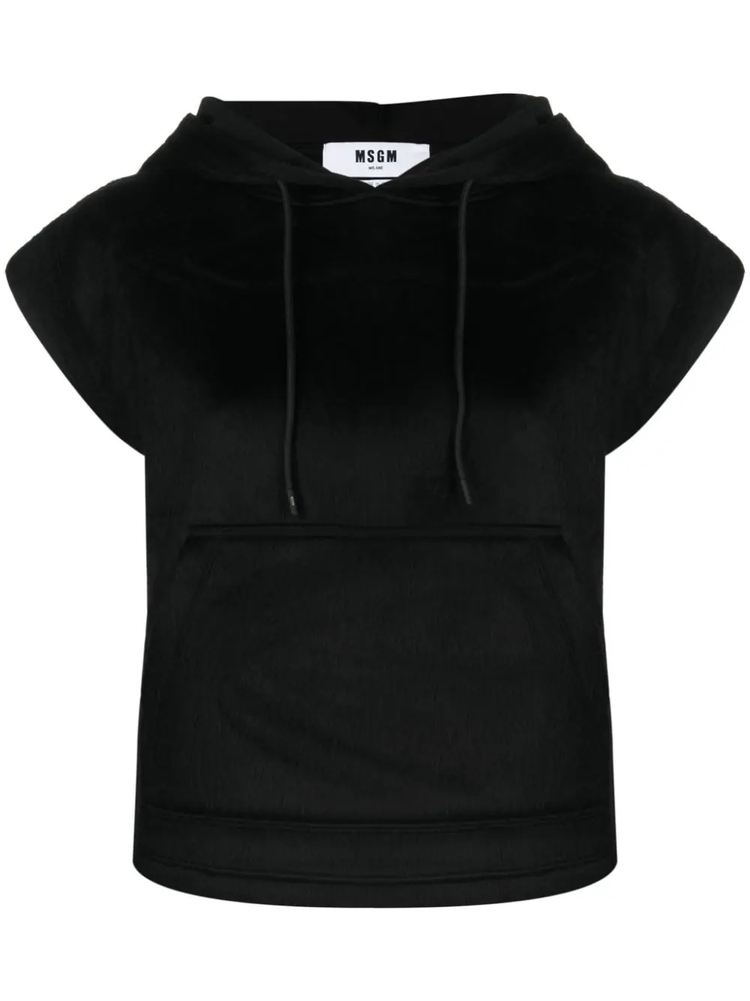 cap-sleeve brushed-effect hoodie