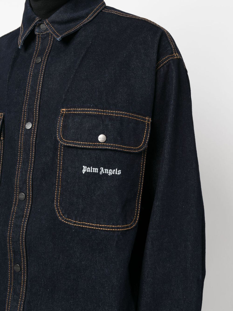 PALM ANGLES logo-embroidered denim shirt