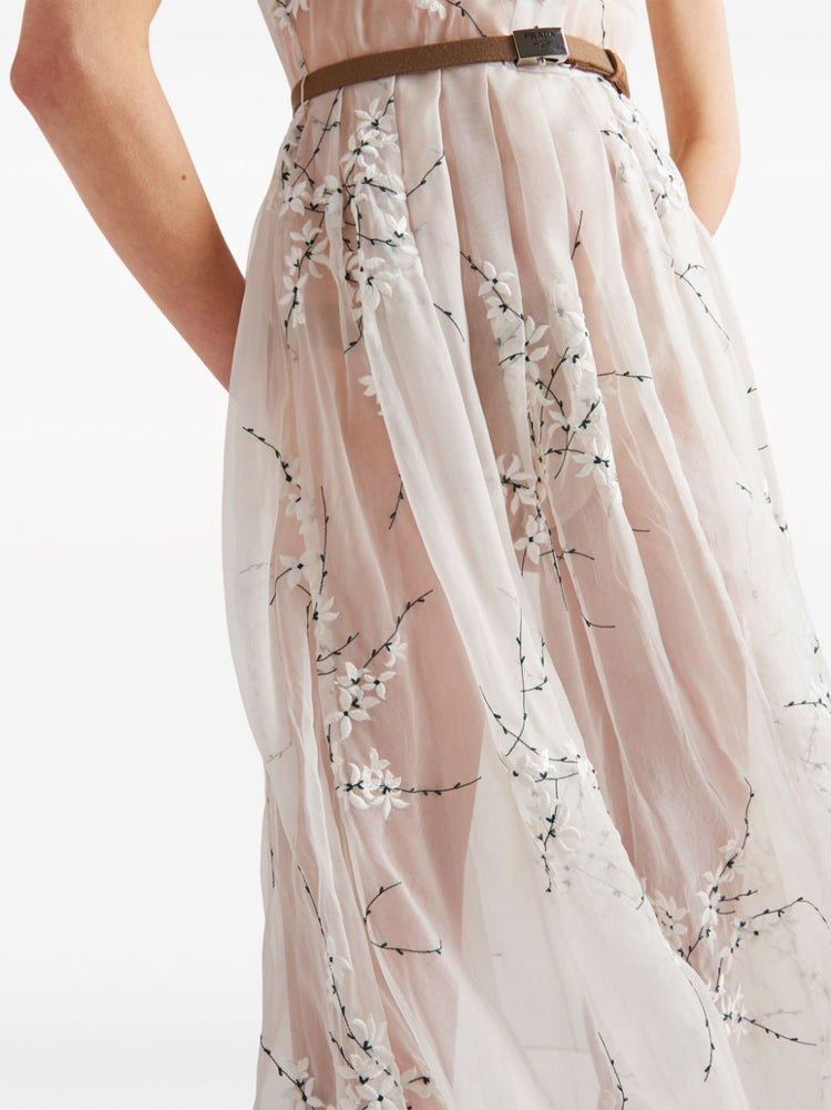 floral-embroidered silk midi dress