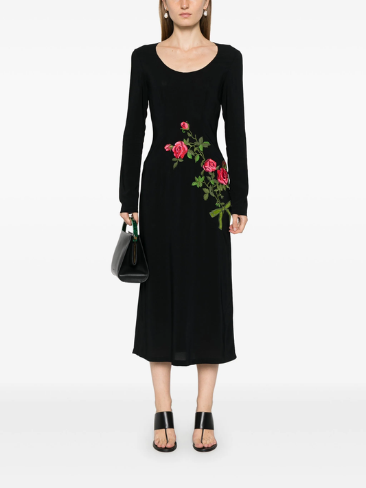 floral-embroidered midi dress