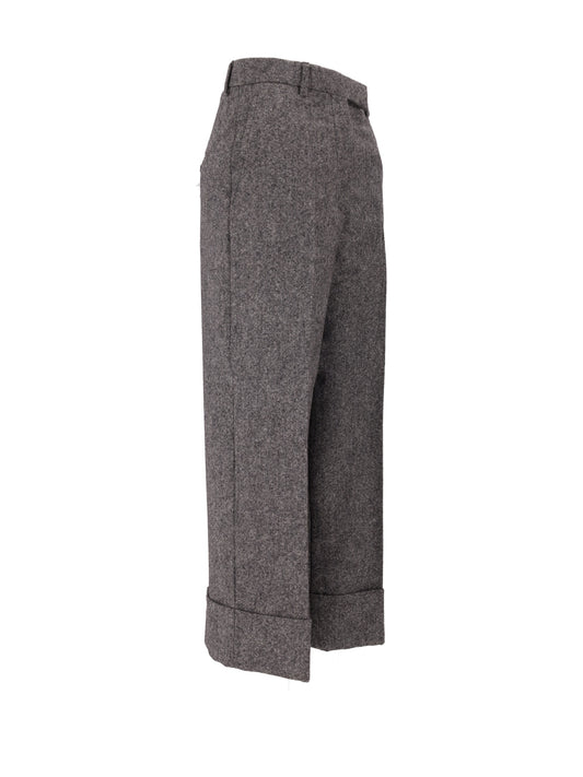 HIGH WAISTED WIDE LEG TROUSER IN SOLID DONEGAL TWEED