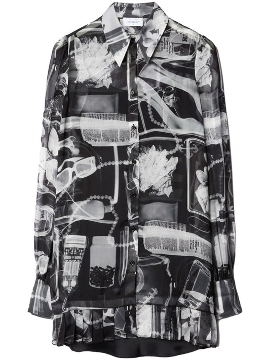 X-Ray-print silk shirt dress