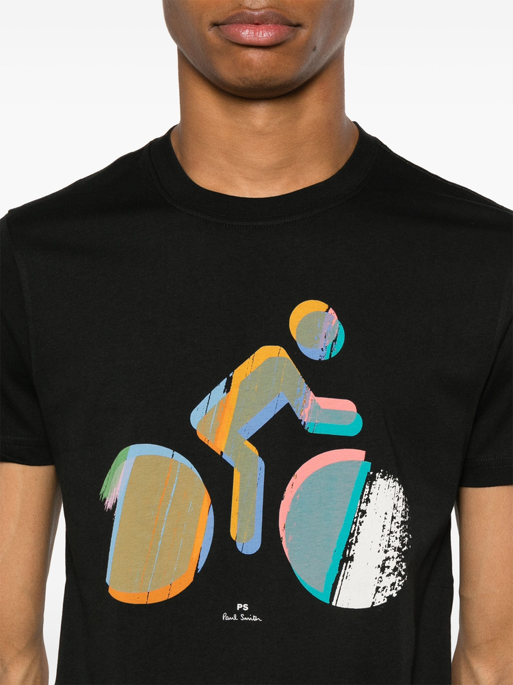 biker-print cotton T-shirt