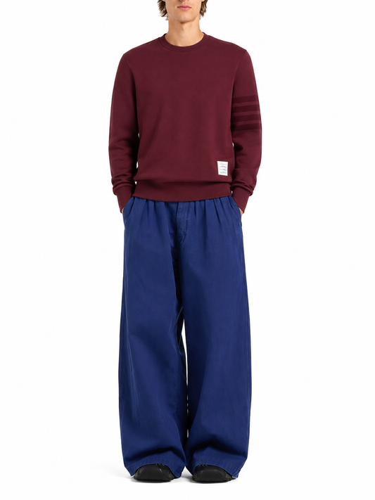 LONG SLEEVE CREWNECK PULLOVER W/ TONAL PRINTED 4 BAR IN GARMENT DYED LOOPBACK