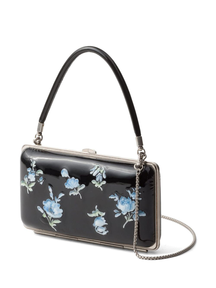 floral-printed patent leather clutch