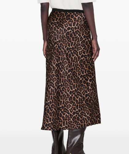 PRINTED BAR SILK SKIRT - BLACK AND BROWN LEOPARD
