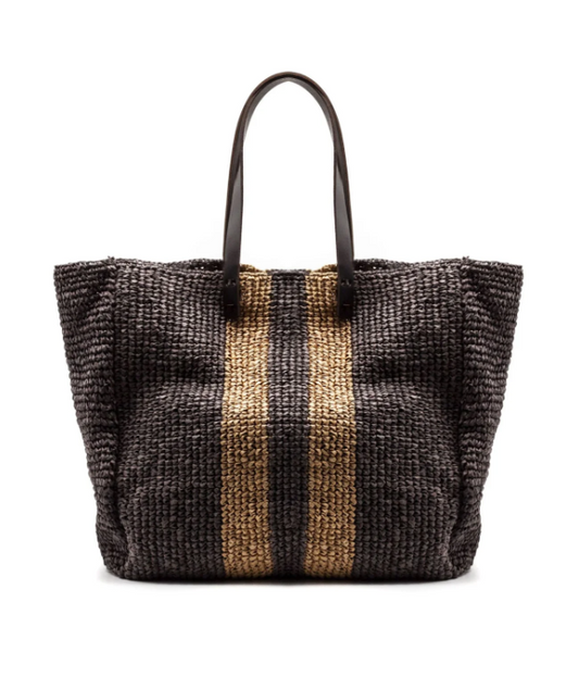 BORSA RAFFIA C/MANICI PELLE