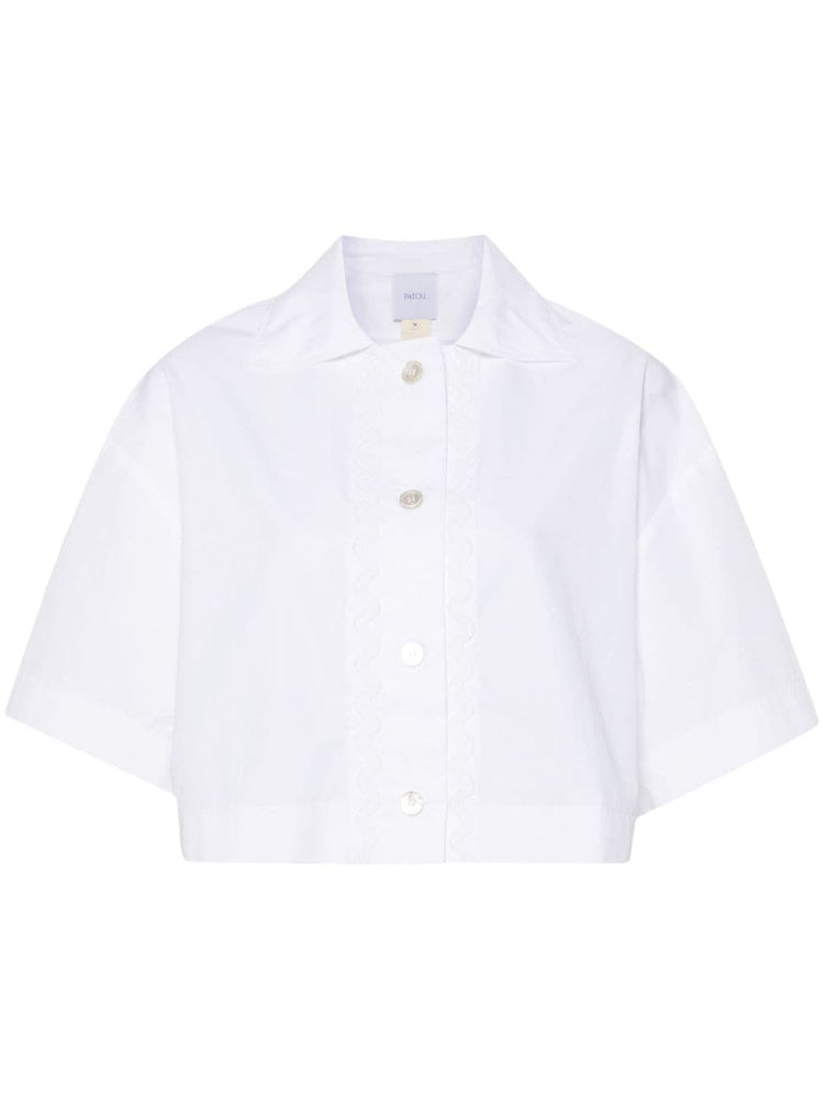 wave-appliqué cropped shirt