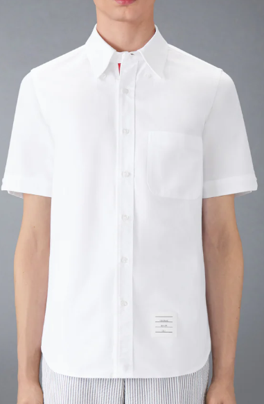 STRAIGHT FIT BUTTON DOWN SHORT SLEEVE SHIRT W/ CF GG PLACKET IN OXFORD
