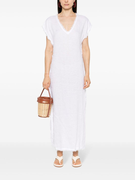 frayed linen midi dress