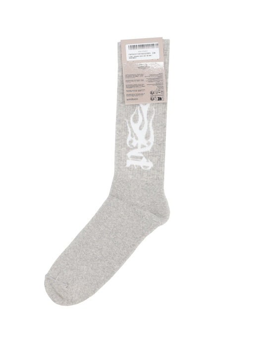 FLAMES JACQUARD SOCKS GREY MELANGE - RED