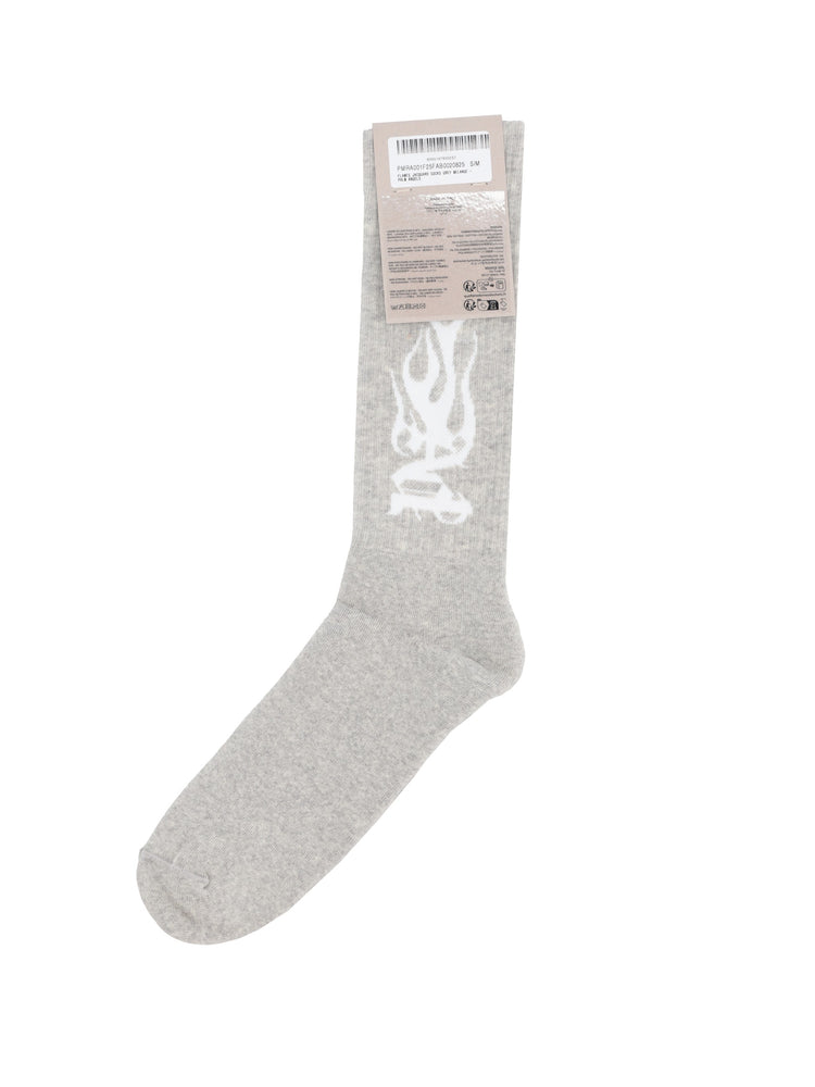 FLAMES JACQUARD SOCKS GREY MELANGE - RED