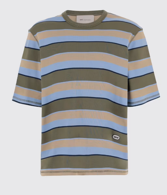 TEESHIRT MANCHES COURTES RAYE FIT OVERSIZE AVEC PATCH AMI OVALE