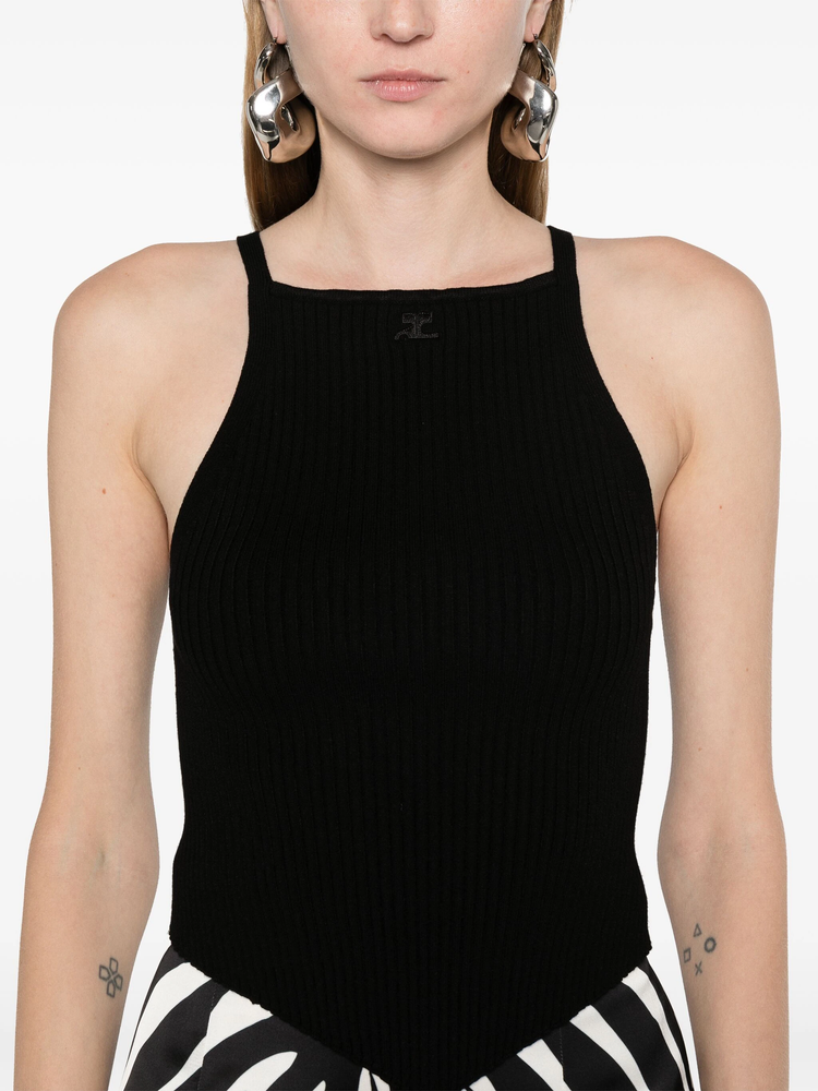 logo-embroidered ribbed tank top