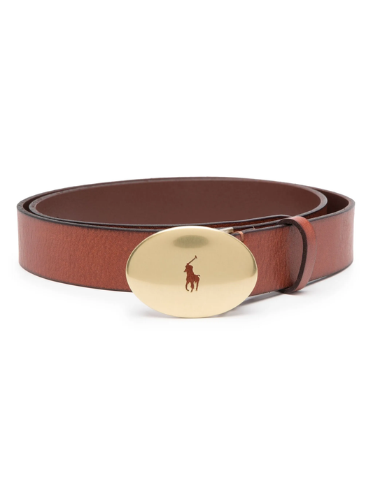 logo-plaque leather belt