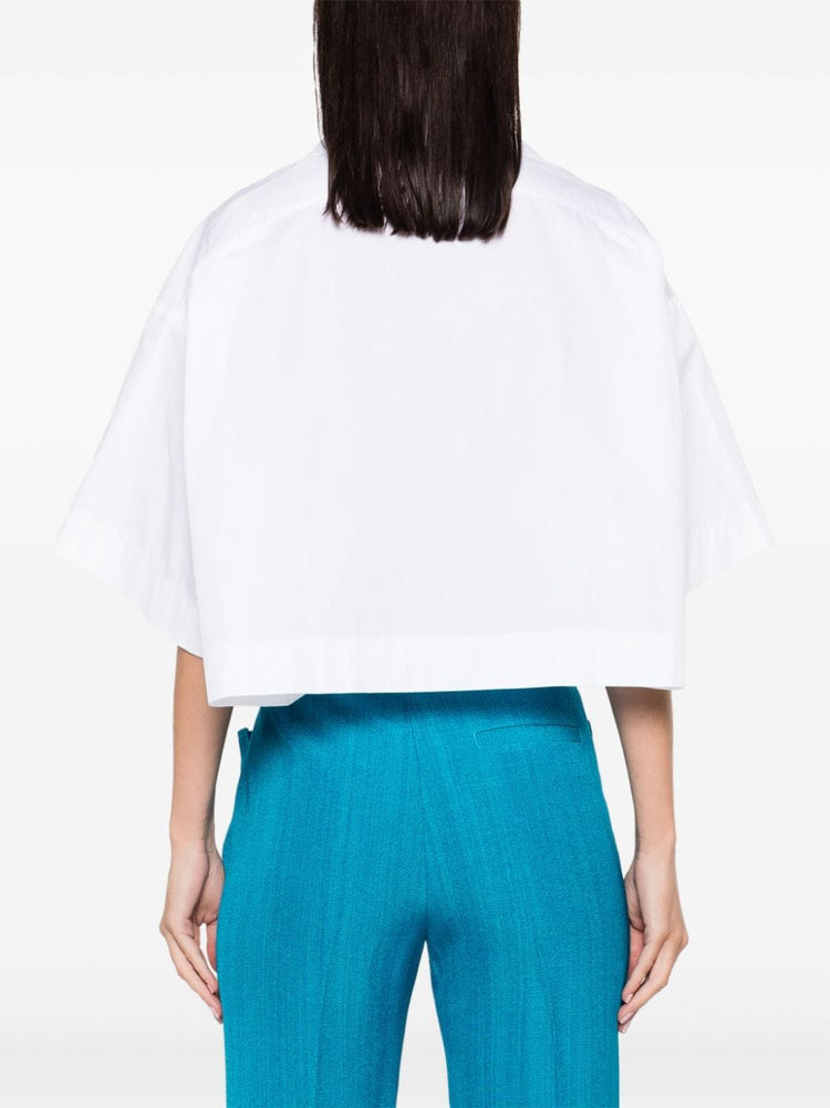 wave-appliqué cropped shirt