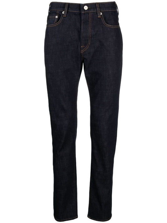 contrast-stitching dark-wash jeans