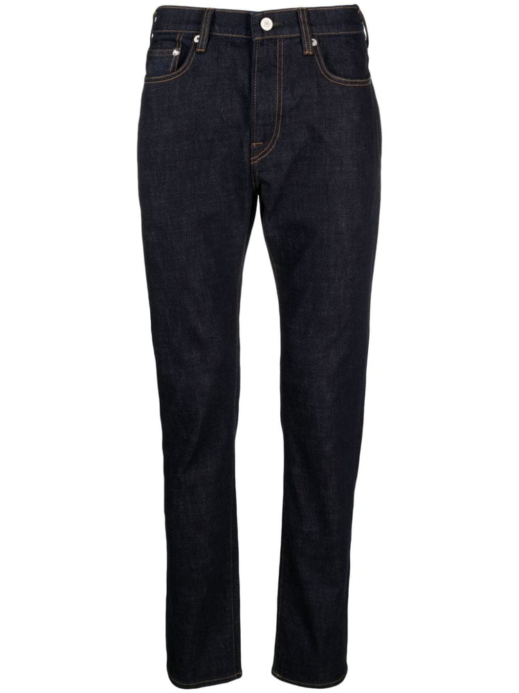 contrast-stitching dark-wash jeans