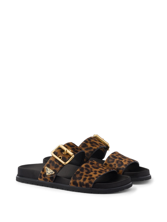 triangle-logo animal-print sandals