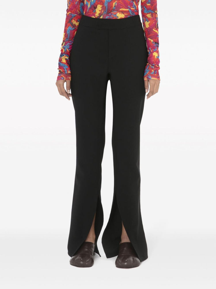 front-slit straight-leg trousers