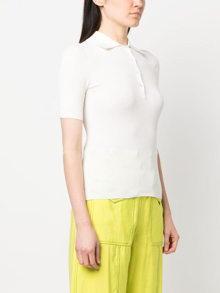 polo-collar knitted top