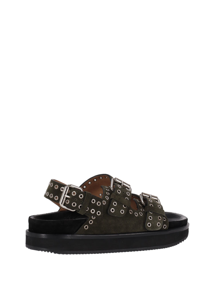 ISABEL MARANT Ophie leather sandals KHAKI