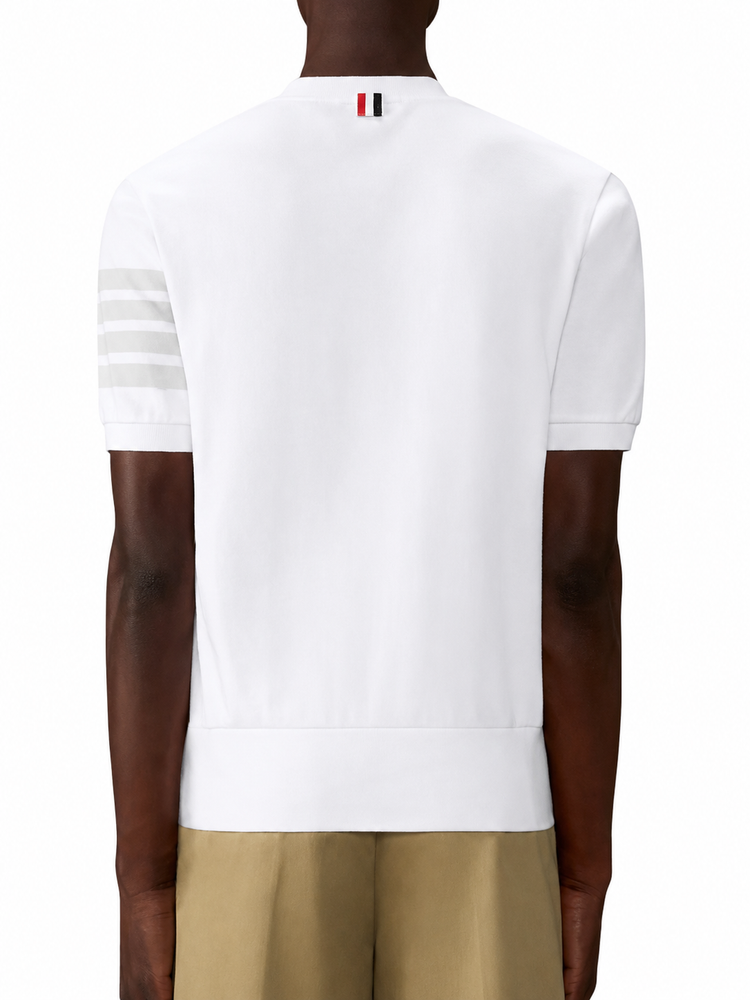 GARMENT DYED SHORT SLEEVE RIB CUFF TEE IN MED WEIGHT JERSEY W/ OVERDYED 4 BAR