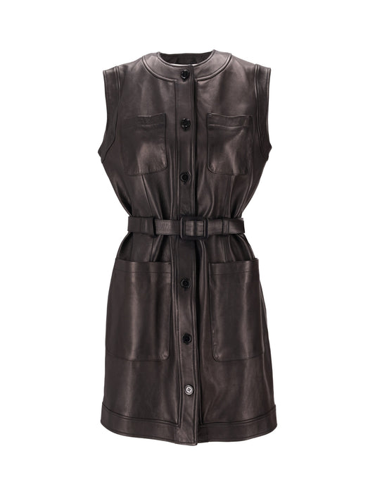 LA ROSE leather dress marrone