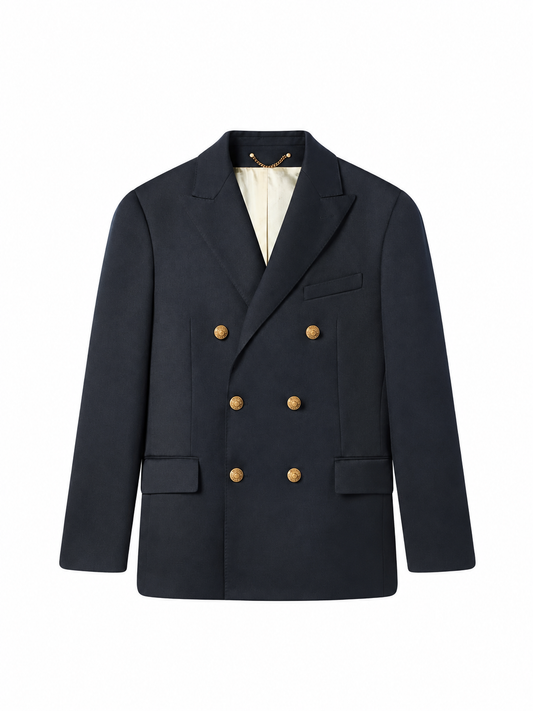 GOLDEN M'S DOUBLE BREASTED BLAZER COMPACT GABARDINE WOOL