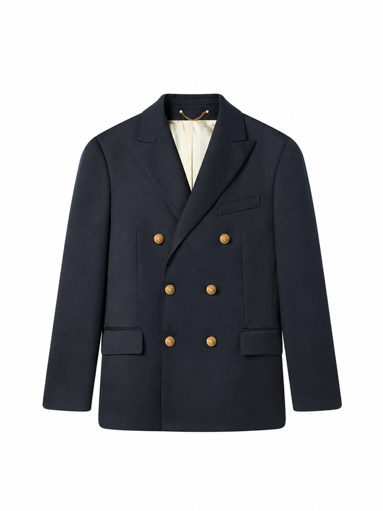 GOLDEN M'S DOUBLE BREASTED BLAZER COMPACT GABARDINE WOOL